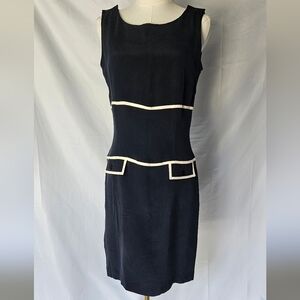 Vintage Silk Pat Argenti Midi Dress Size 10 Navy White 90s